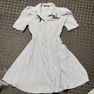 Zara Blue Striped Shirt with Bird Embroidery